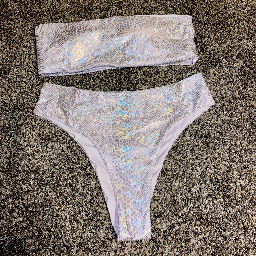 Metallic Snakeskin print strapless bikini